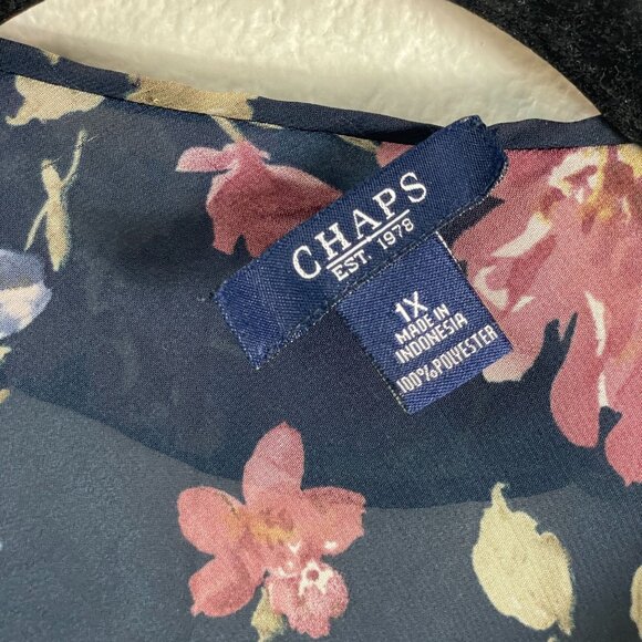 Chaps Womens Plus 1X Floral Ruffle Blouse Sheer Lightweight Short Sleeve Shirt - Picture 3 of 8